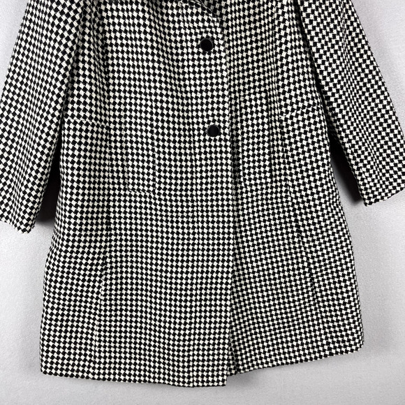 Talbots Houndstooth Wool Blend Coat Womens 12W Faux Fur Old Money Quiet Luxury - Picture 3 of 16